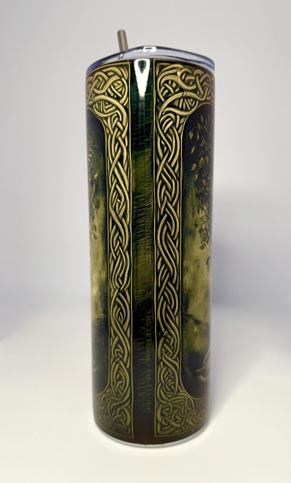 20 oz Viking Tree of Life Stainless Steel Tumbler with Lid, Straw
