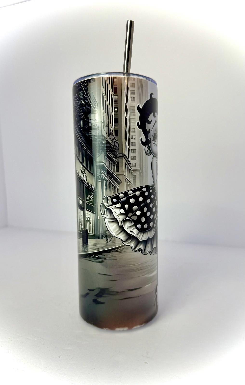 20 oz Vintage Betty Boop Stainless Steel Tumbler with Lid, Straw
