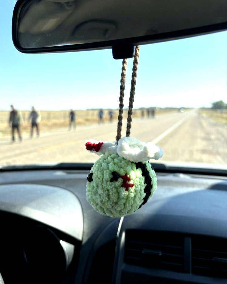 Handmade Crocheted High Quality Zombie Bee Car Hanger - 2.5 Inches