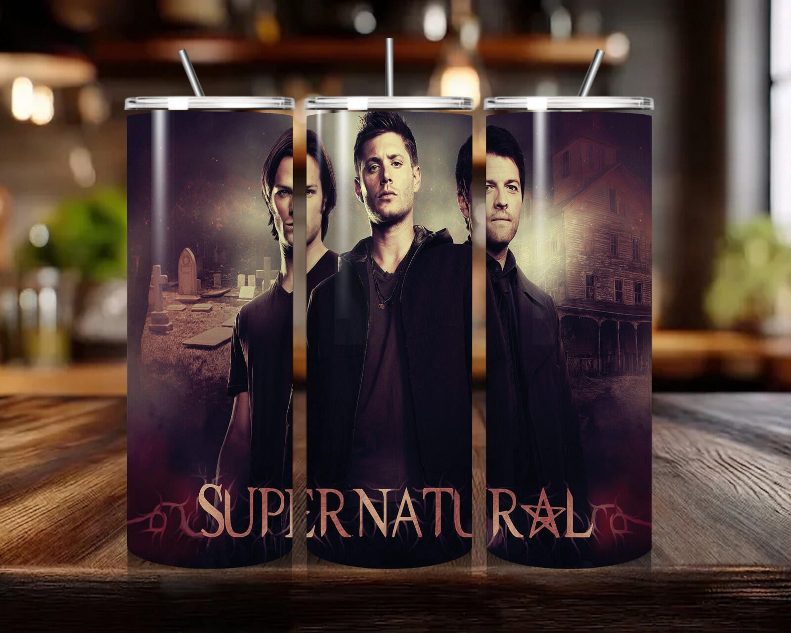 20 oz Supernatural Stainless Steel Tumbler with Lid, Straw