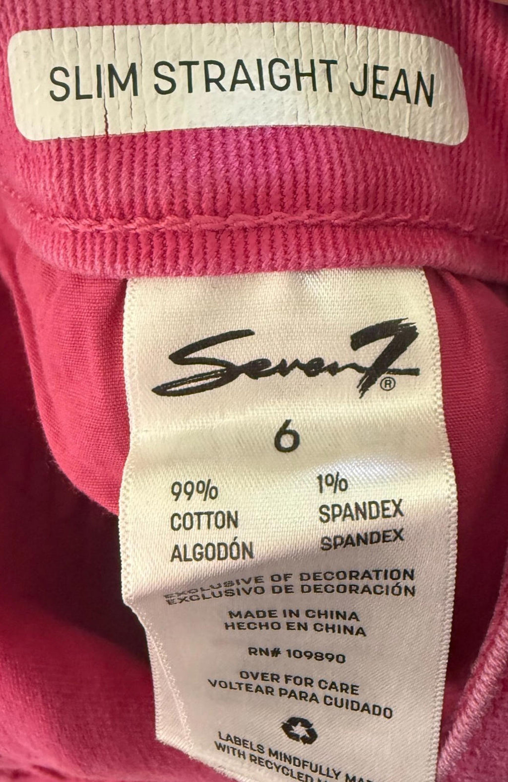 Seven7 Jeans Womens 6 Pink Denim Slim Straight Mid Rise Colorful Retro 30x28