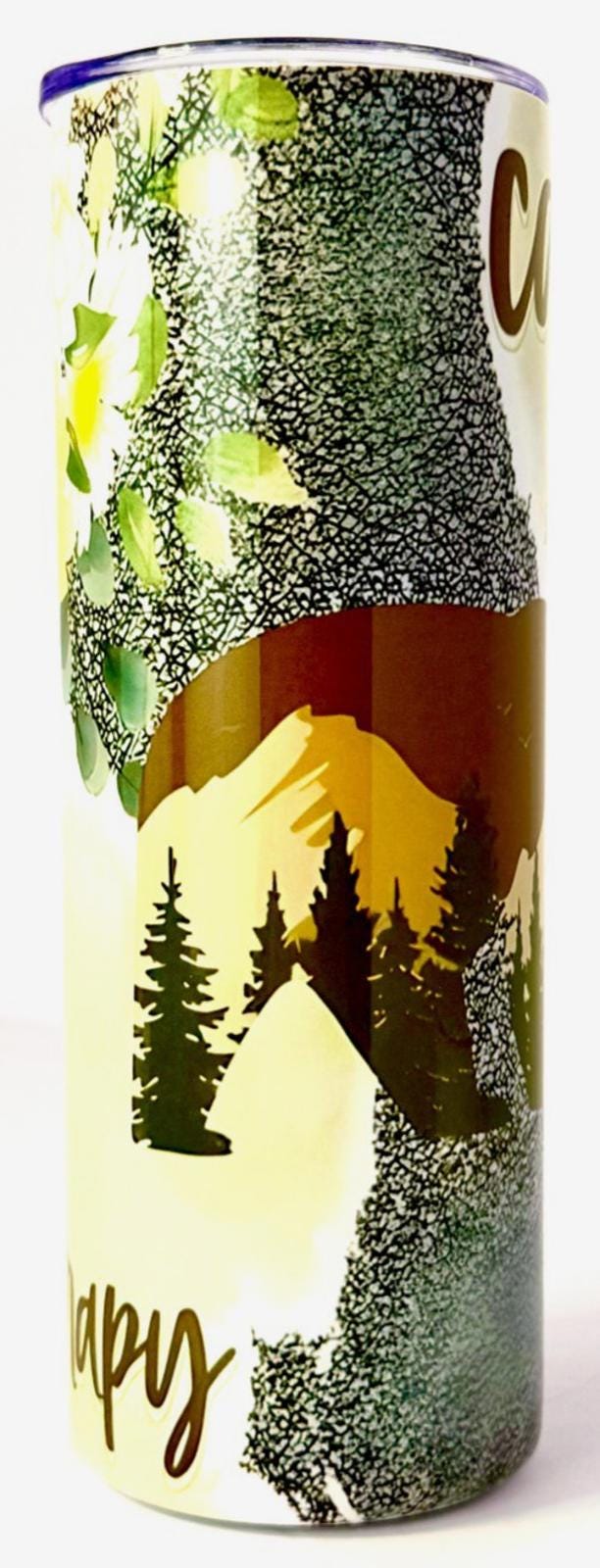 20 oz Camping Therapy Stainless Steel Tumbler with Lid, Straw