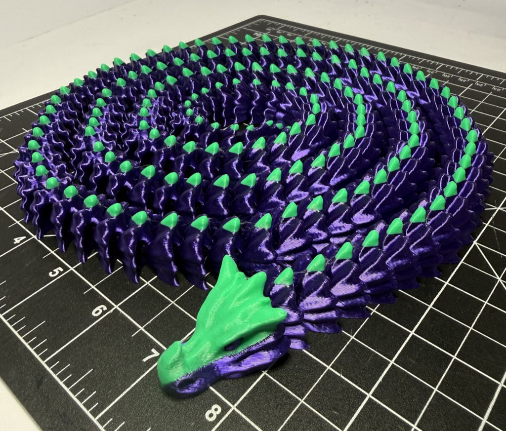 3D Printed LONG Dragon/Snake - PLA - Purple and Green - 5 Feet 4 Inches