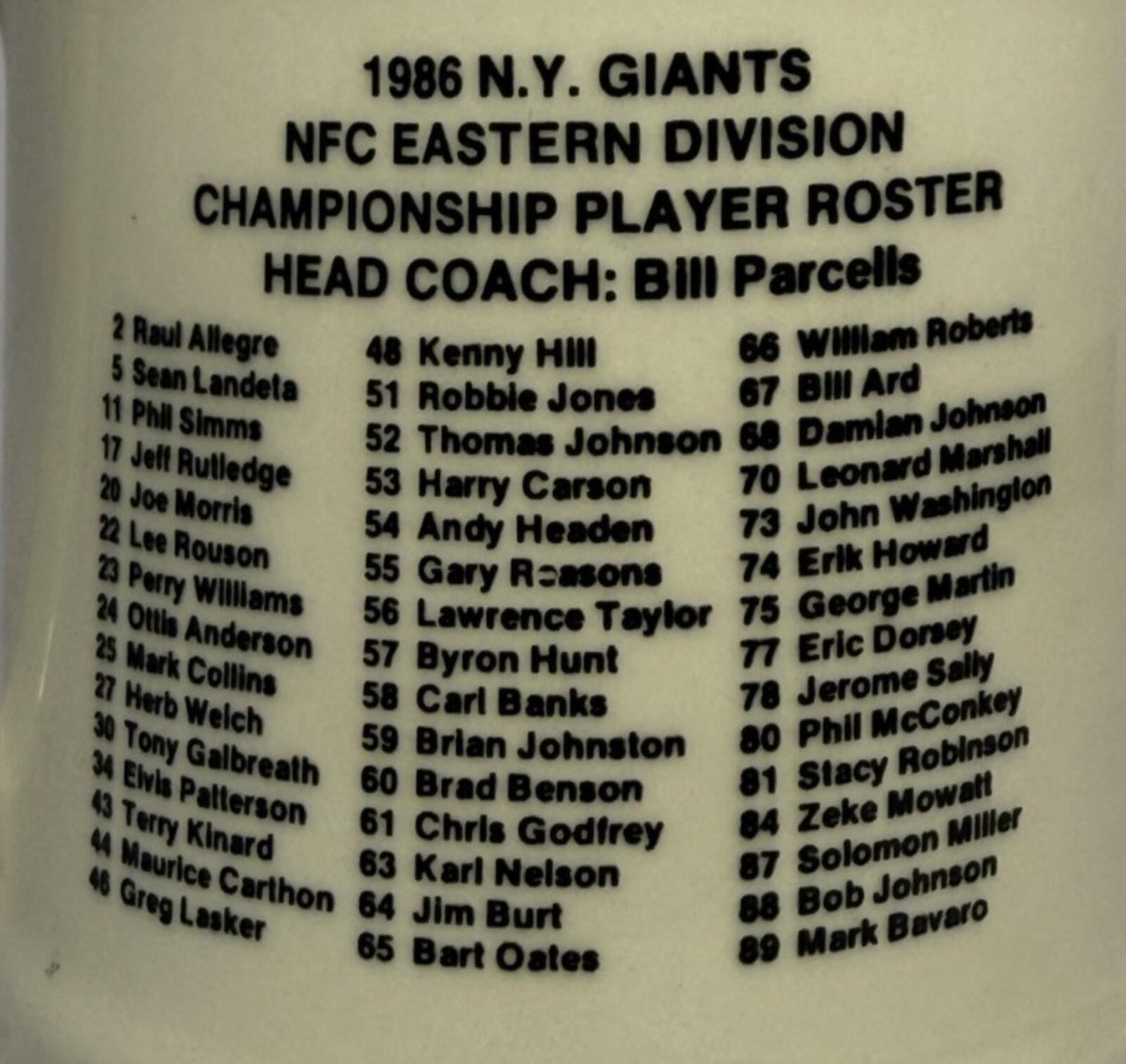 Vintage New York Giants 1986 Eastern Division Champions Stein NFL Cup