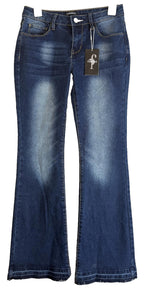 ☆ Flamingo Women's Low-Rise Bootcut Denim Jeans Size Small Blue Raw Hem