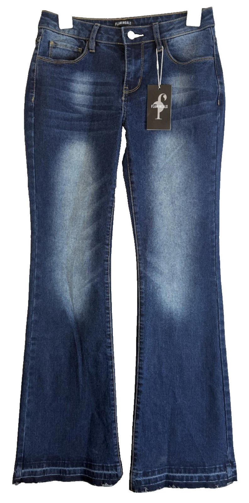 ☆ Flamingo Women's Low-Rise Bootcut Denim Jeans Size Small Blue Raw Hem