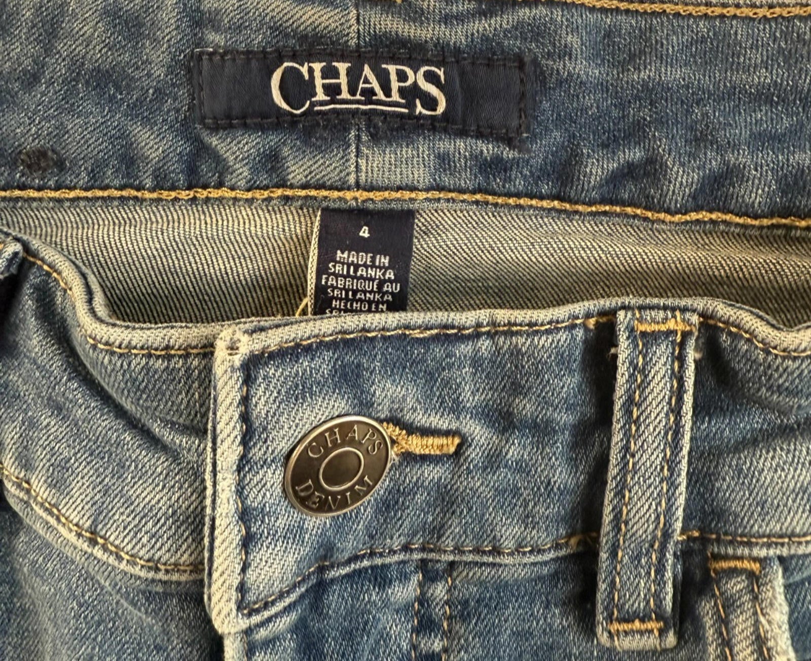Chaps Jeans Madden Straight Leg Womens 4 Blue Mid Rise Embroidered