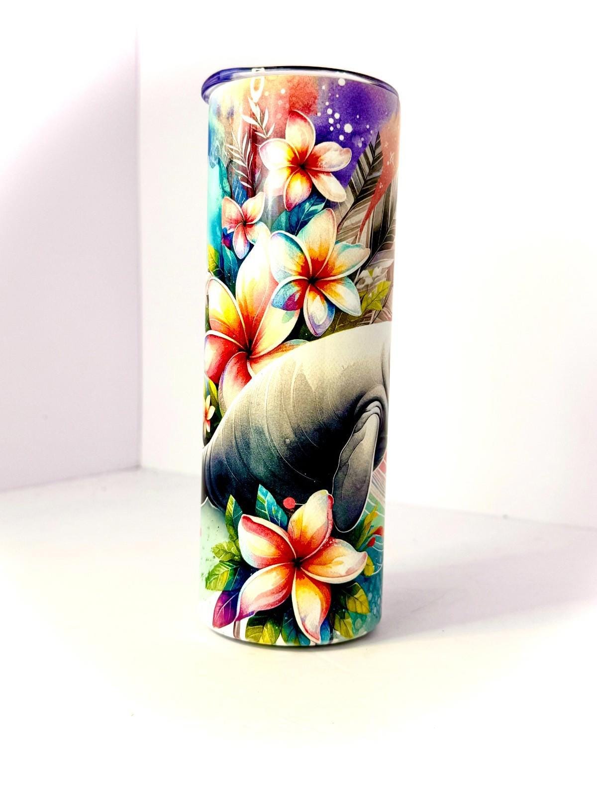 20 oz Manatee Stainless Steel Tumbler with Lid, Straw