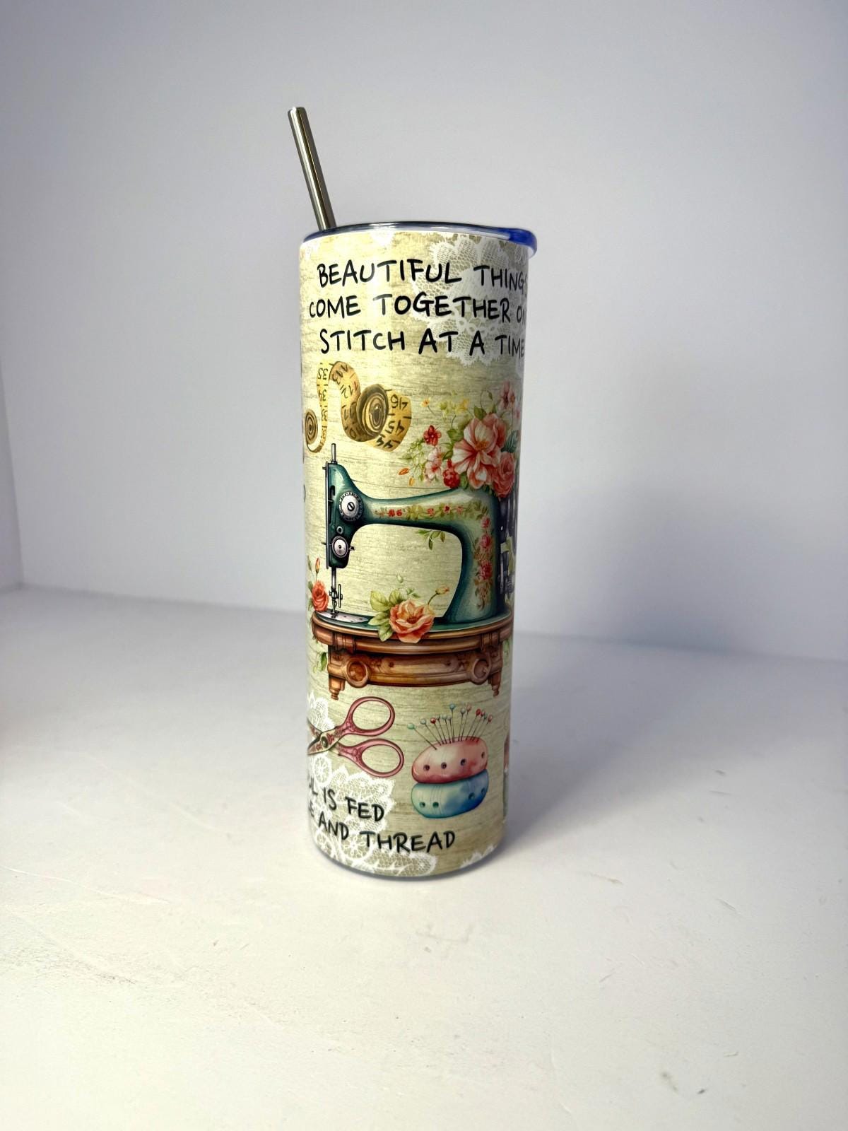 20 oz Crafting/Sewing Stainless Steel Tumbler with Lid, Straw