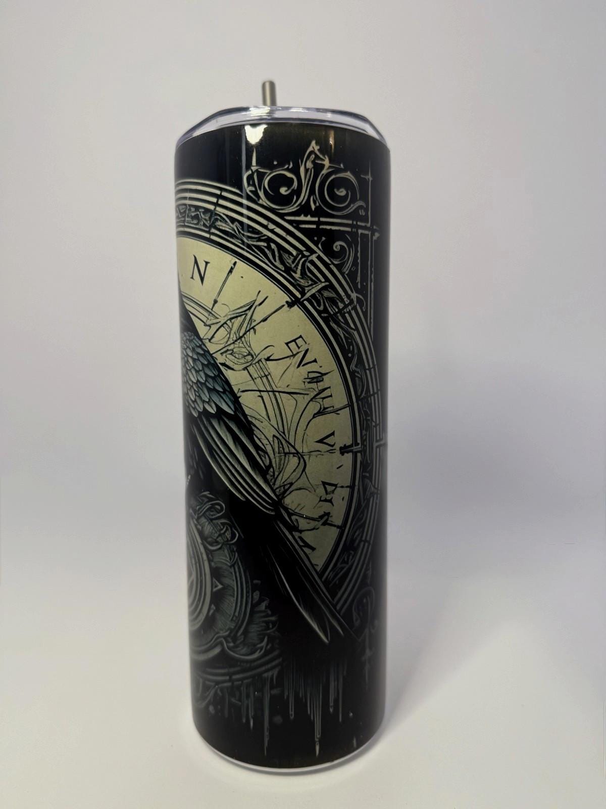 20 oz Norse Raven Stainless Steel Tumbler with Lid, Straw