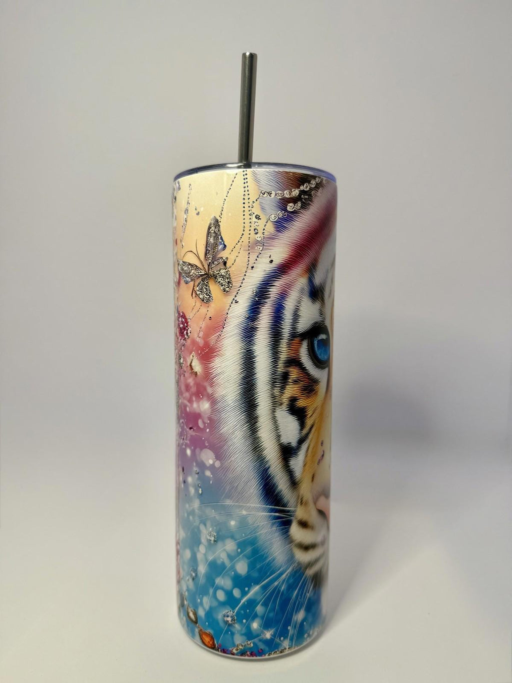 20 oz Jeweled Tiger Stainless Steel Tumbler with Lid, Straw
