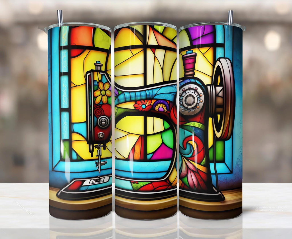 20 oz Stain Glass Sewing Stainless Steel Tumbler with Lid, Straw