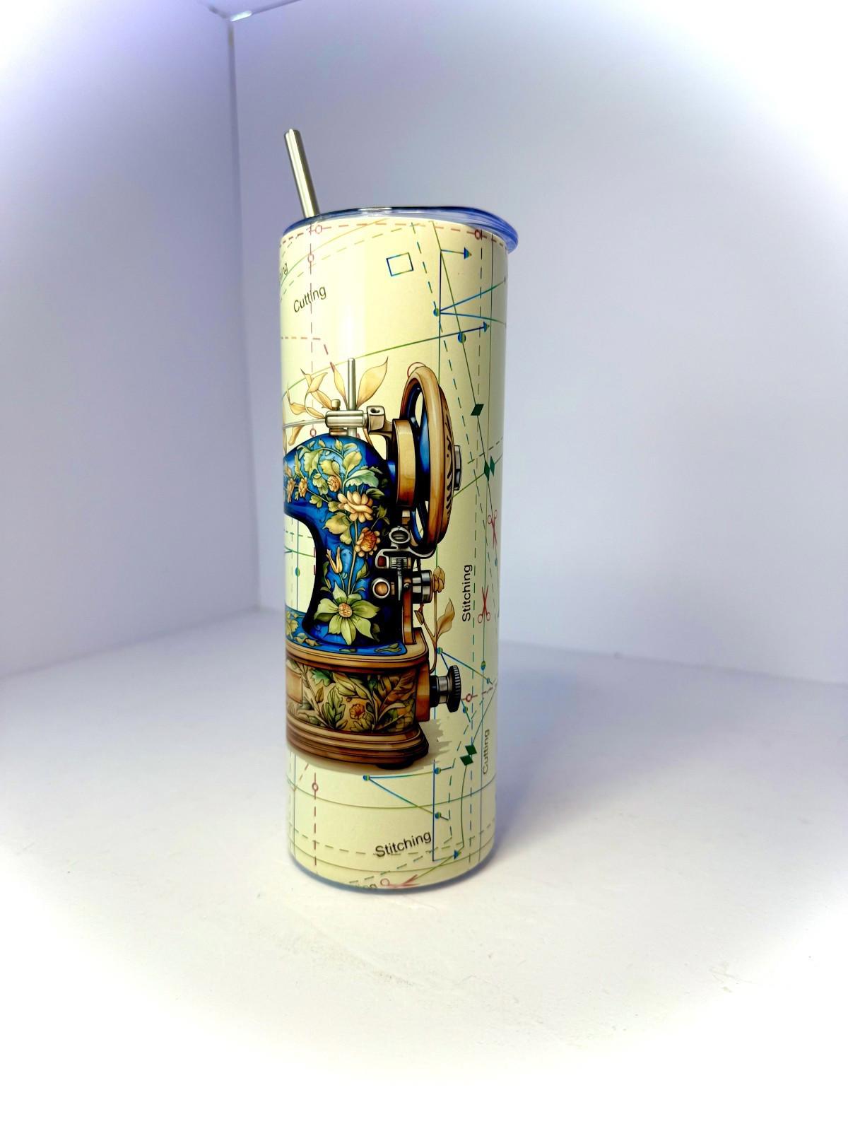 20 oz Crafting Sewing Stainless Steel Tumbler with Lid, Straw