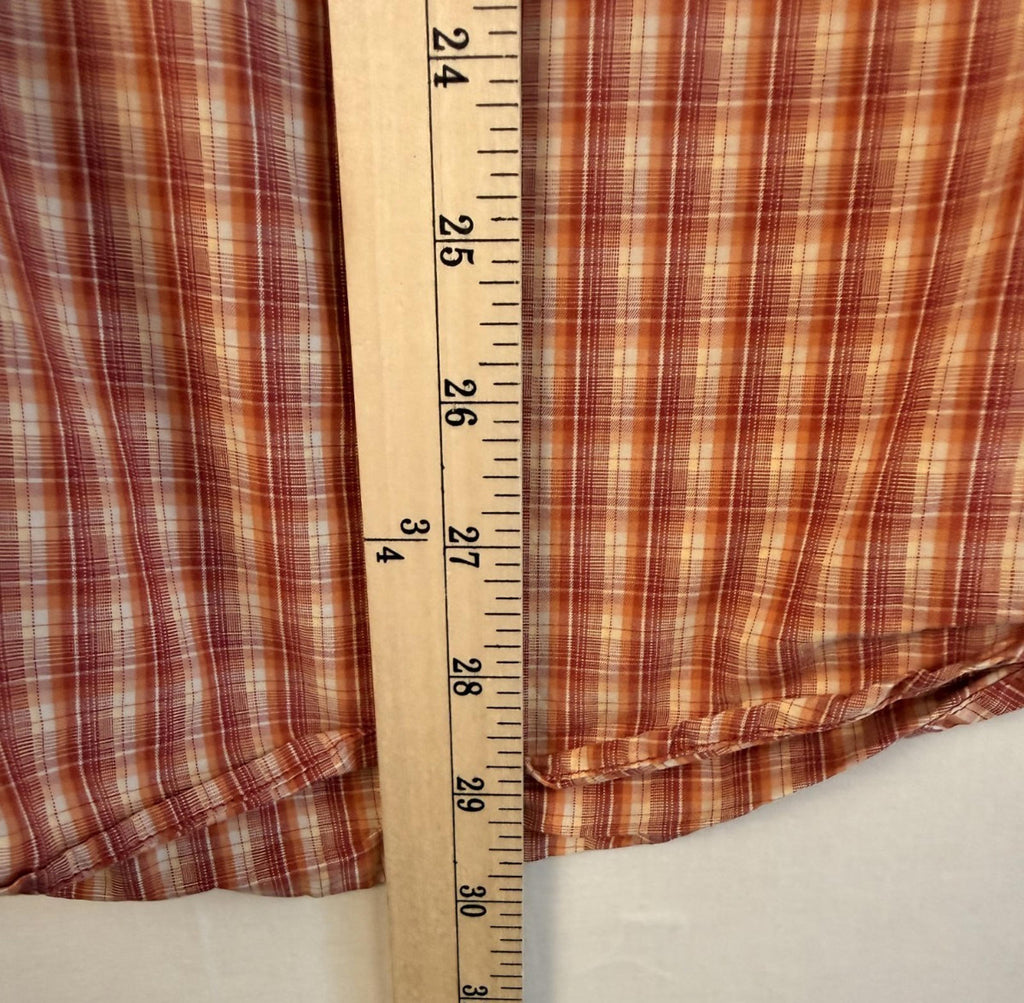 Eddie Bauer Shirt Men's L Orange Red Plaid Short Sleeve Button Up Relaxed Fit