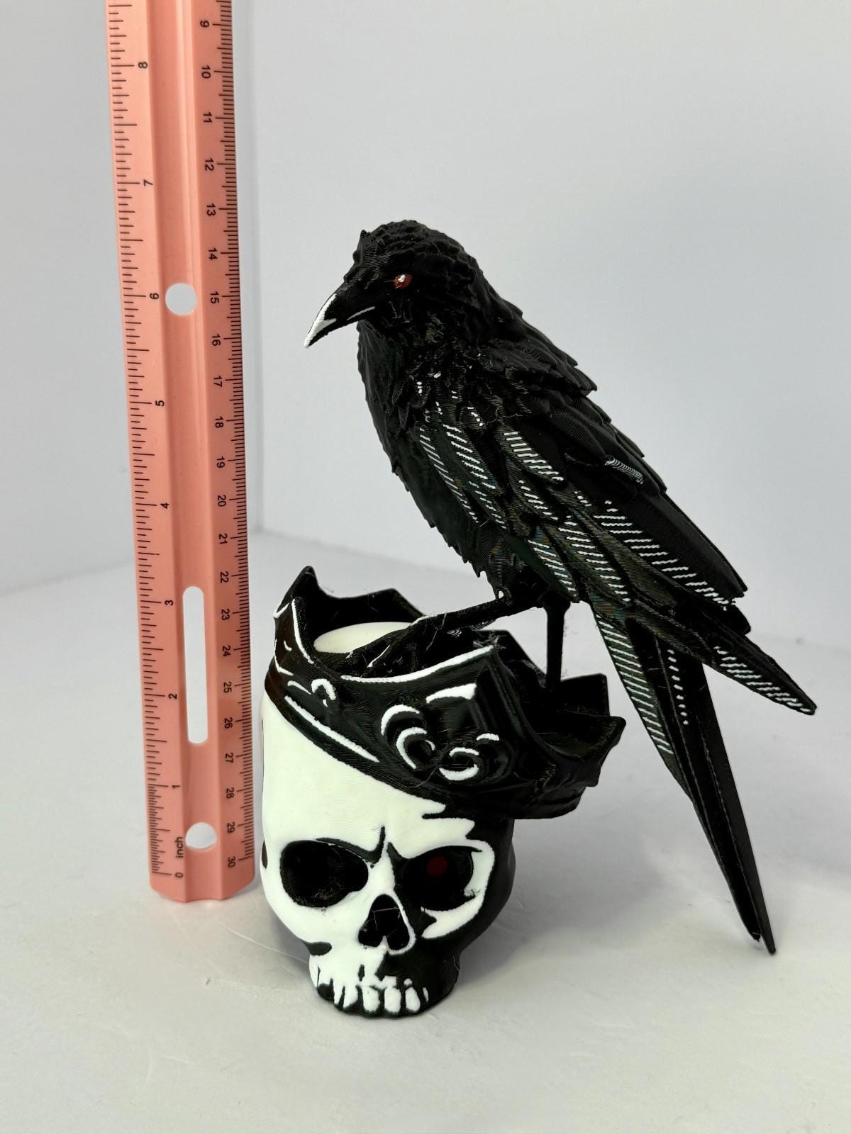 King Skull with Crow 3D Printed PLA - 7 Inch