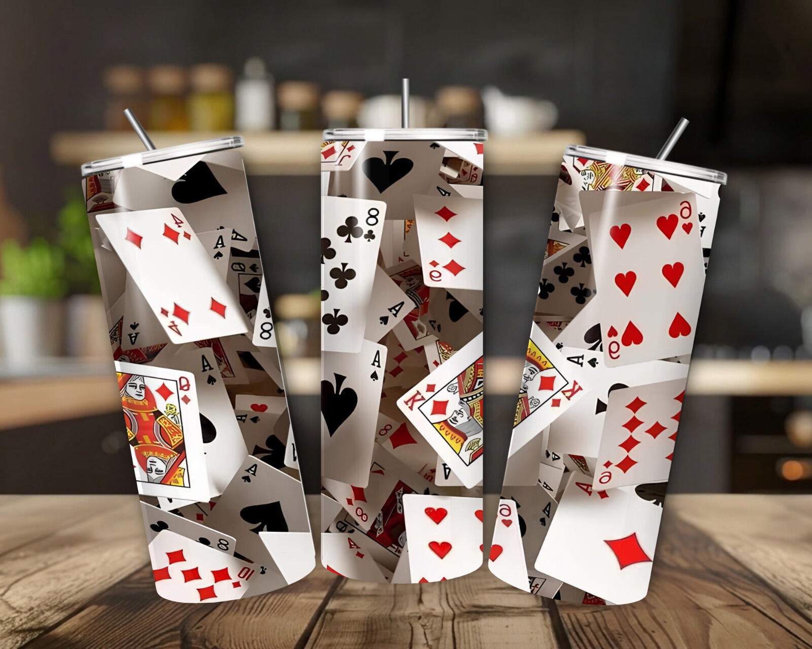 20 oz 3D Cards Stainless Steel Tumbler with Lid, Straw