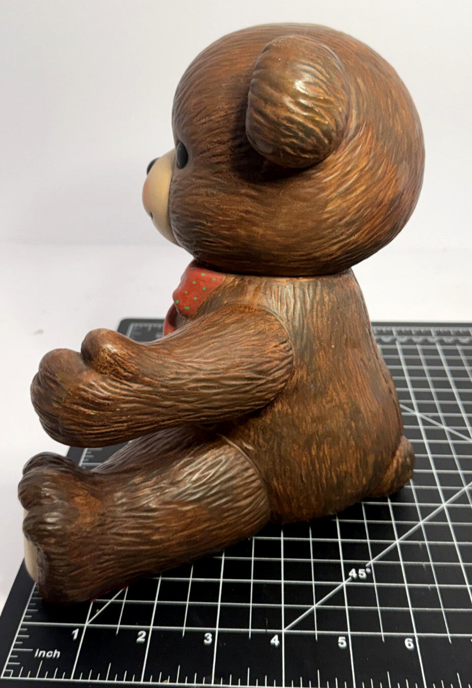 Vintage Ceramic Teddy Bear with Red Bowtie Hand-painted Coin Bank from 1980's