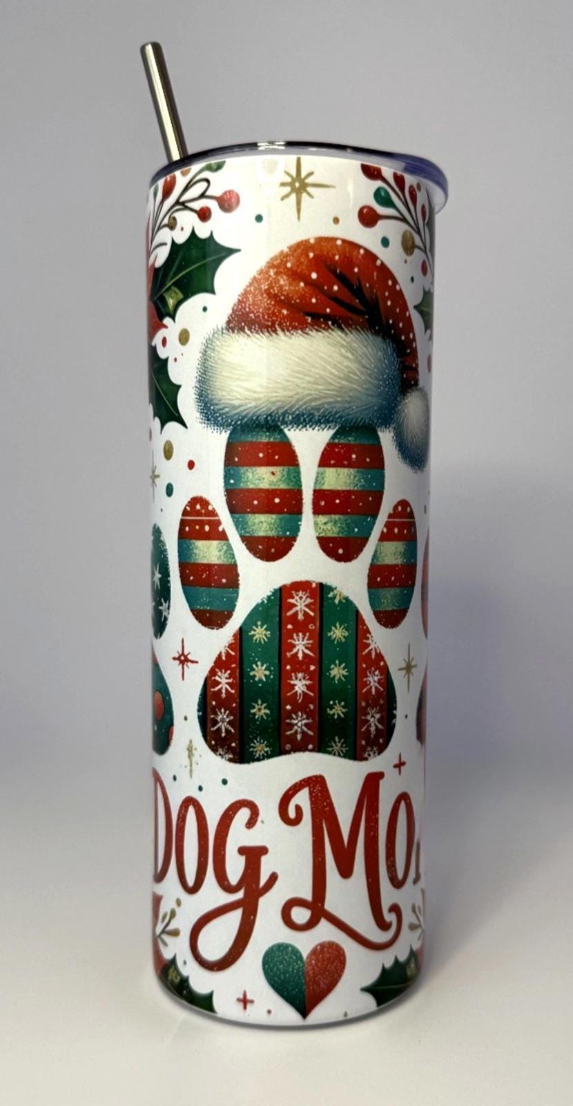 20 oz Christmas Dog Mom Stainless Steel Tumbler with Lid, Straw