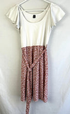 SHEIN Womens Dress Sz Large (runs small) White with Floral with Belt