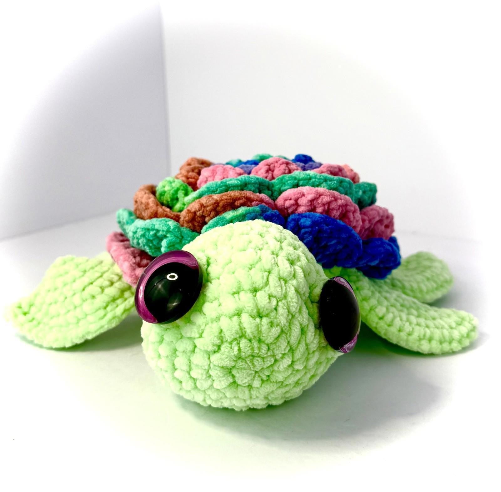 Crochet Plush Stuffed Colorful Flower Turtle Animal Handmade 9.5 Inches