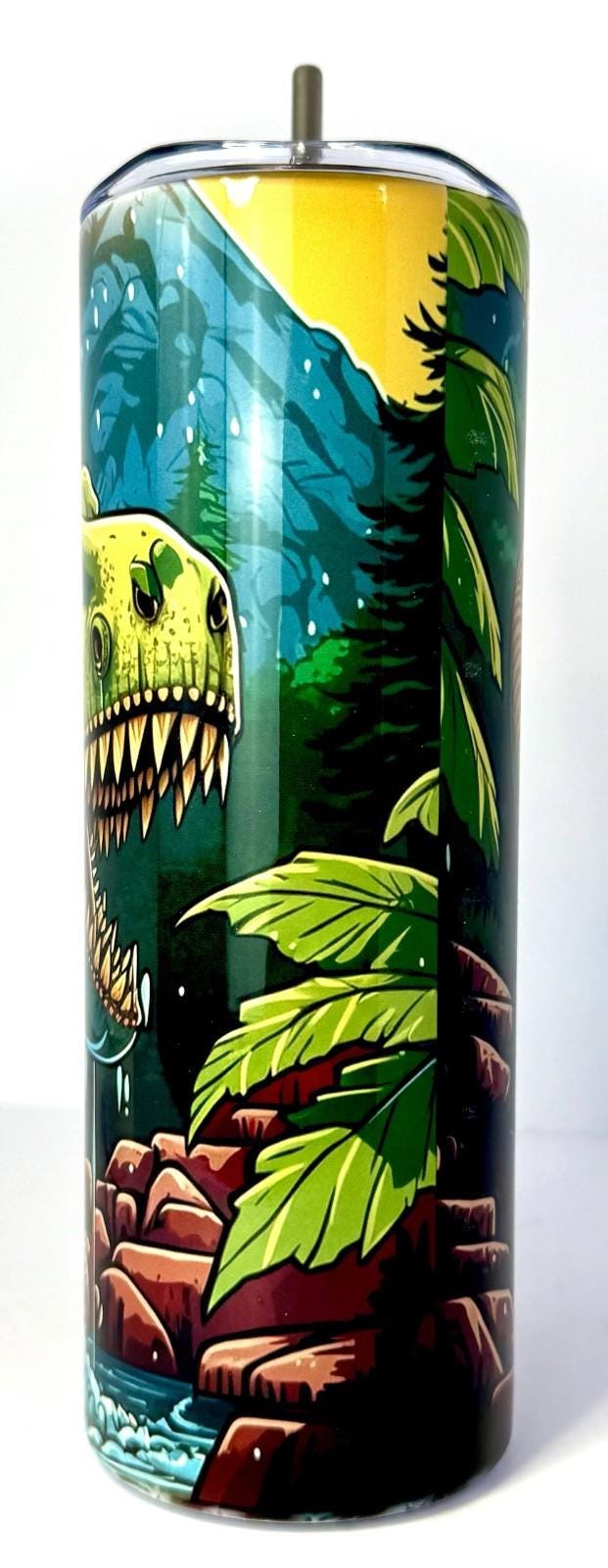 20 oz T-Rex Stainless Steel Tumbler with Lid and Straw