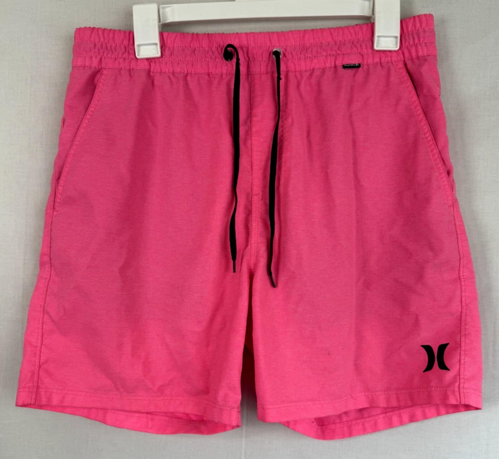 Hurley Mens Pink Drawstring Swim Shorts Size Medium 32 Elastic Waist Pocket