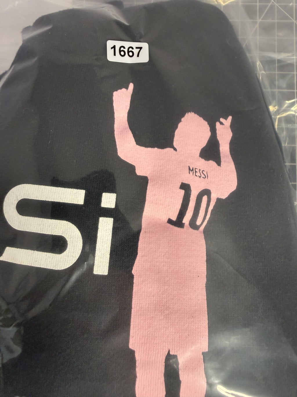 Kids Black Messi Hoodie with Pink Graphic Size S (6/7)