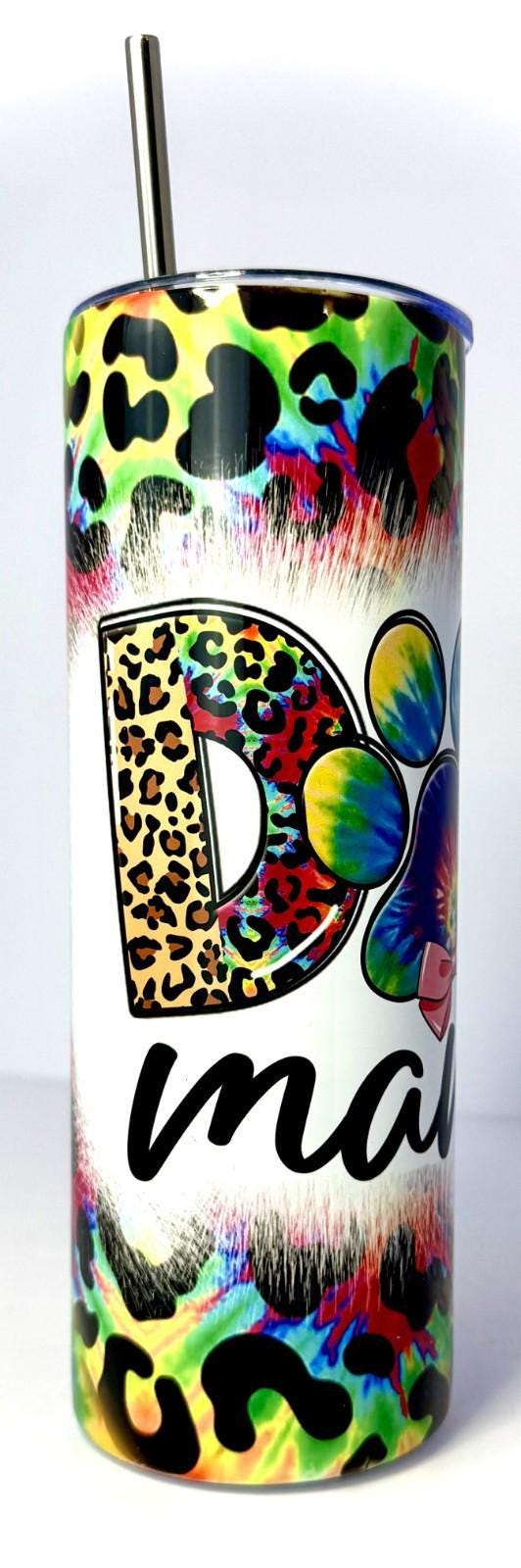 20 oz Dog Mama Stainless Steel Tumbler with Lid, Straw