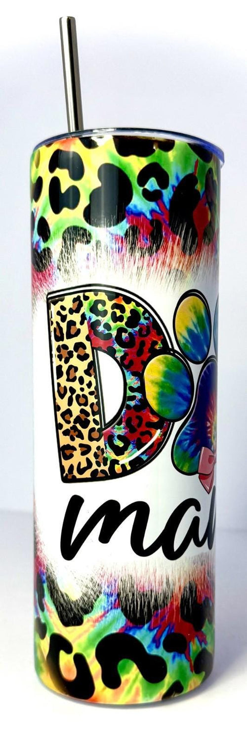 20 oz Dog Mama Stainless Steel Tumbler with Lid, Straw