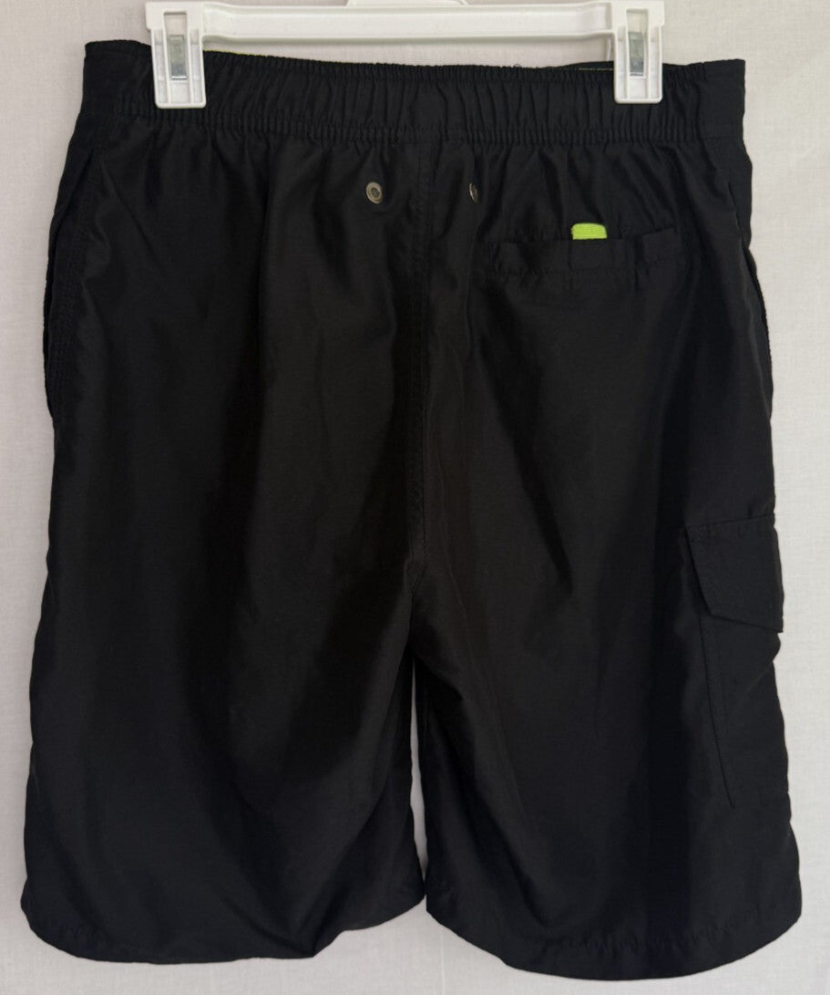 Calvin Klein Mens Shorts Size S Black Cargo Swim Trunks Board Green Mesh