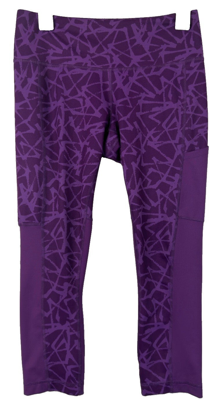 Columbia Capri Leggings Womens Small Purple Geometric Print Stretch Athletic