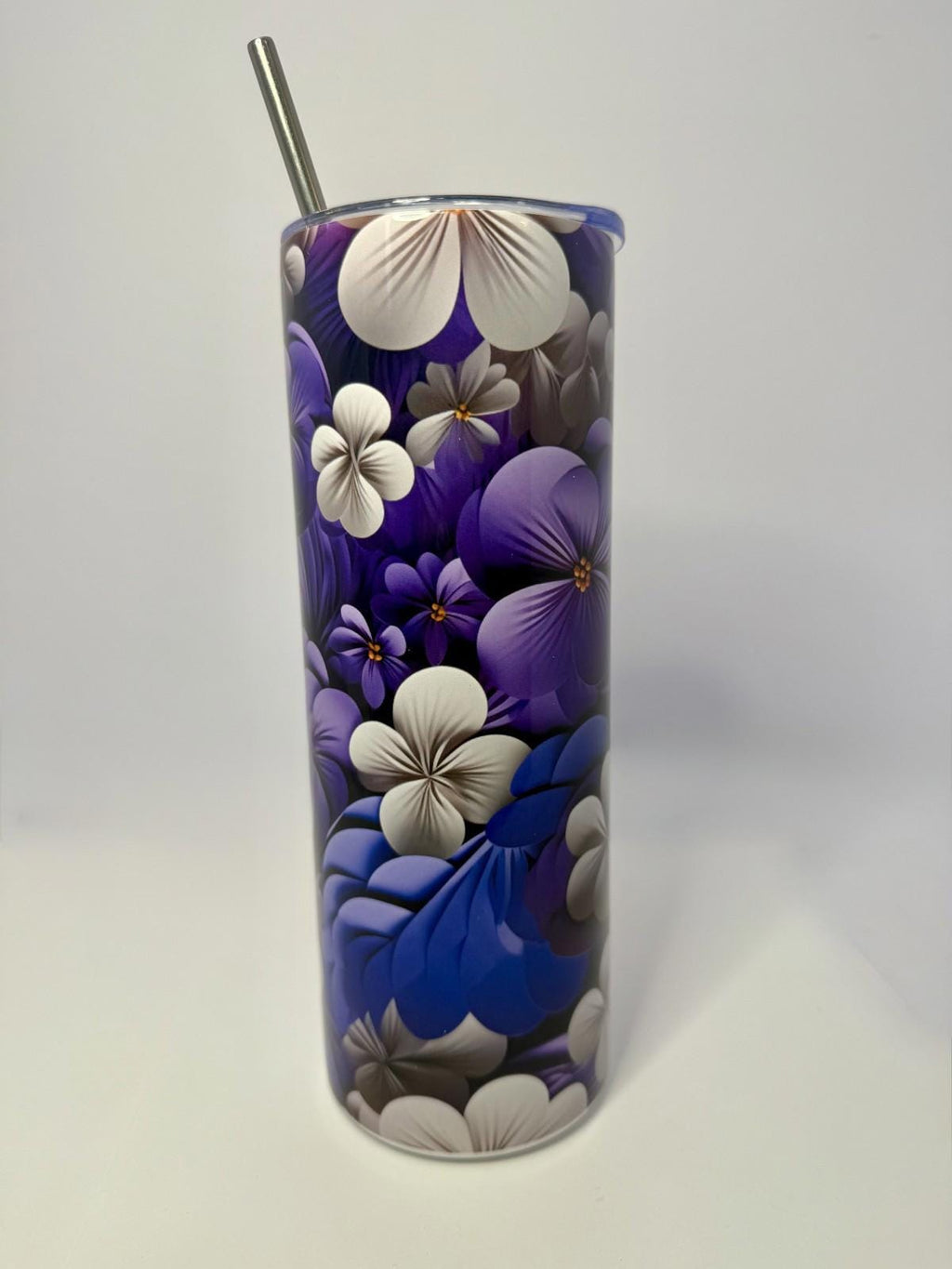 20 oz African Violets Stainless Steel Tumbler with Lid, Straw