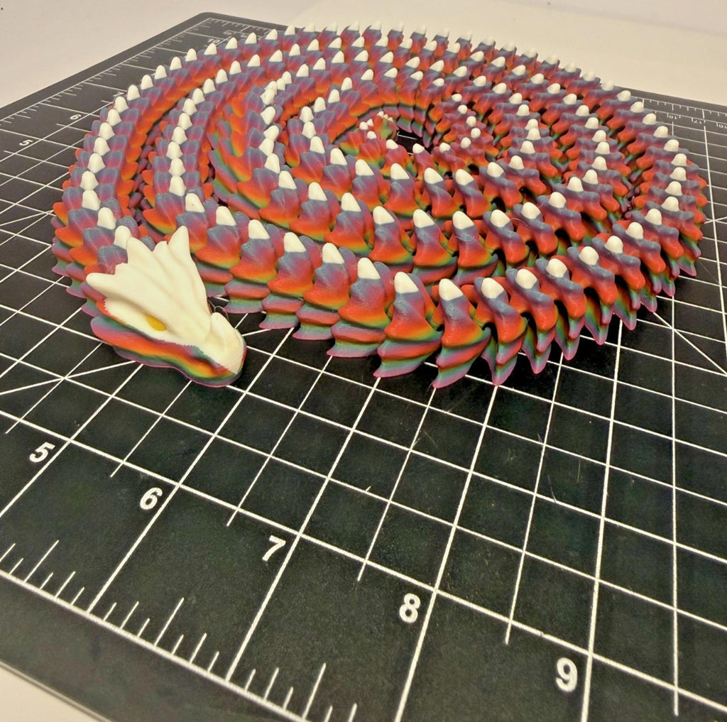 3D Printed LONG Dragon/Snake - PLA - Rainbow and White - 5 Feet 4 Inches