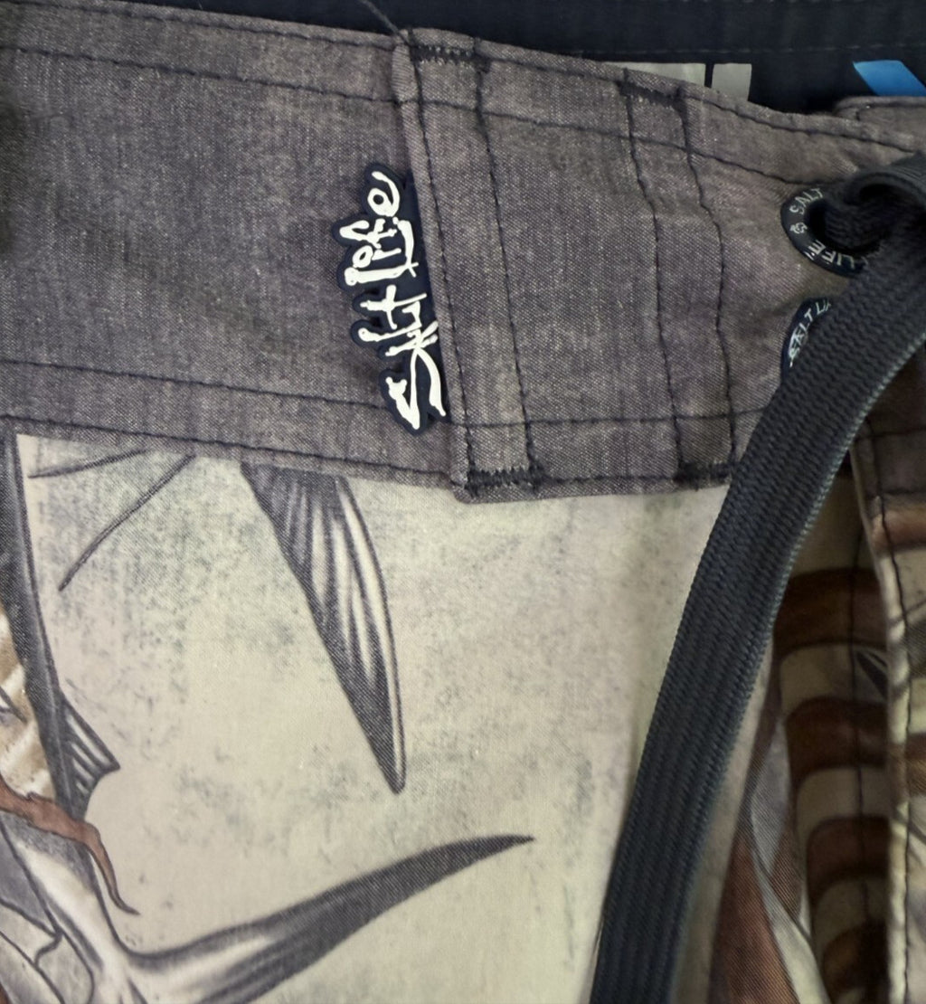 Salt Life SLX-QD Vapor Strength Swim Shorts Trunks Size 38 Marlin Flag Adult