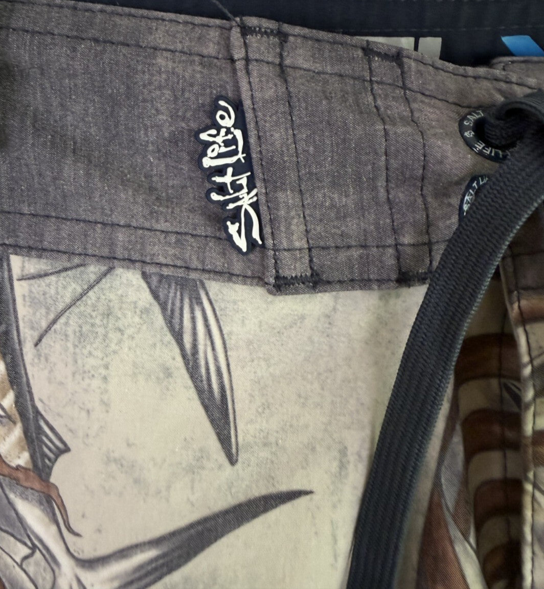 Salt Life SLX-QD Vapor Strength Swim Shorts Trunks Size 38 Marlin Flag Adult