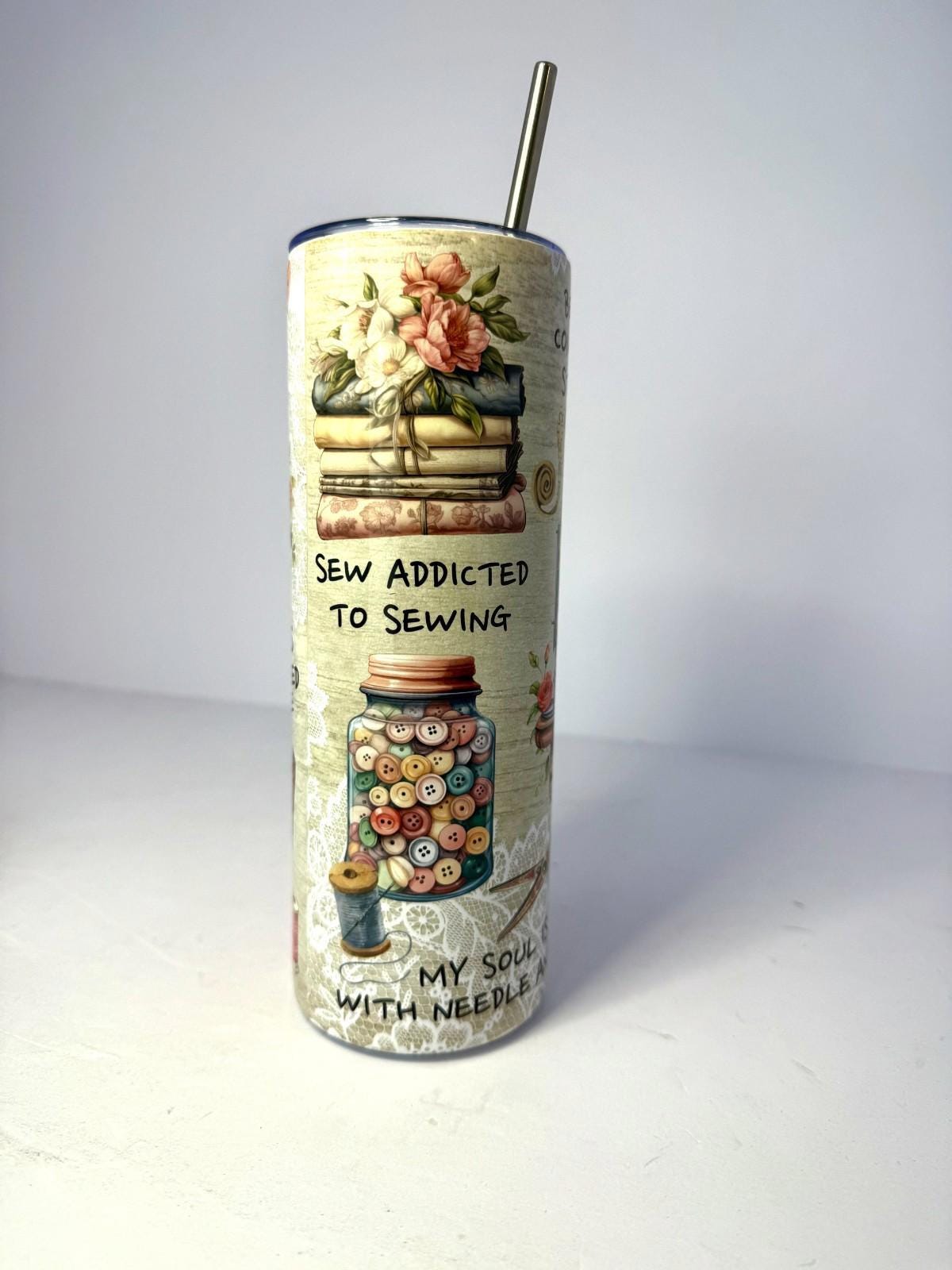 20 oz Crafting/Sewing Stainless Steel Tumbler with Lid, Straw