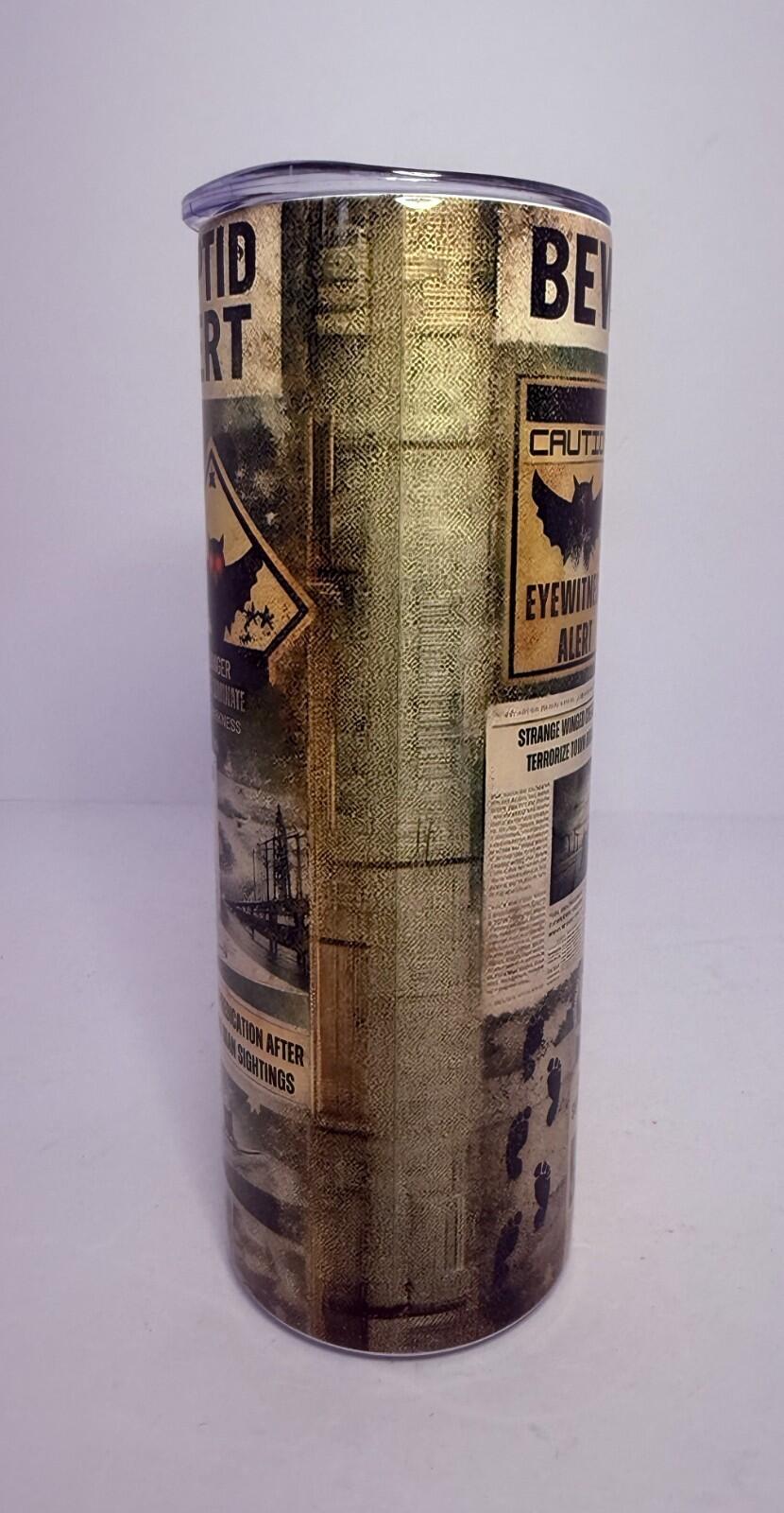 20 oz Mothman Stainless Steel Tumbler with Lid, Straw - Cryptid
