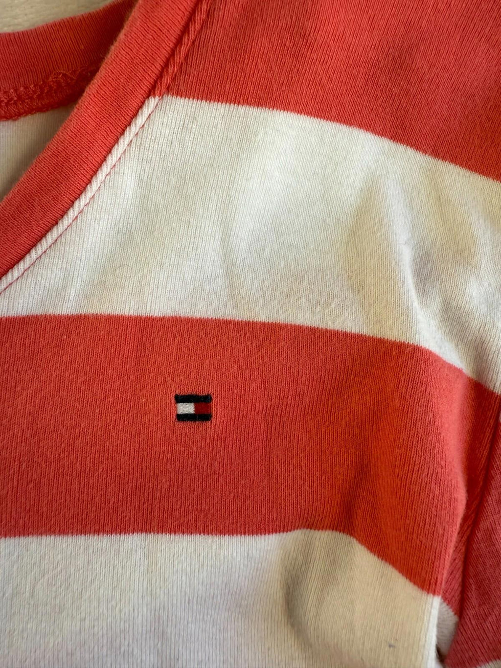 Tommy Hilfiger Striped V-Neck Stretch Cotton Long Sleeve T Shirt Womens Sz L