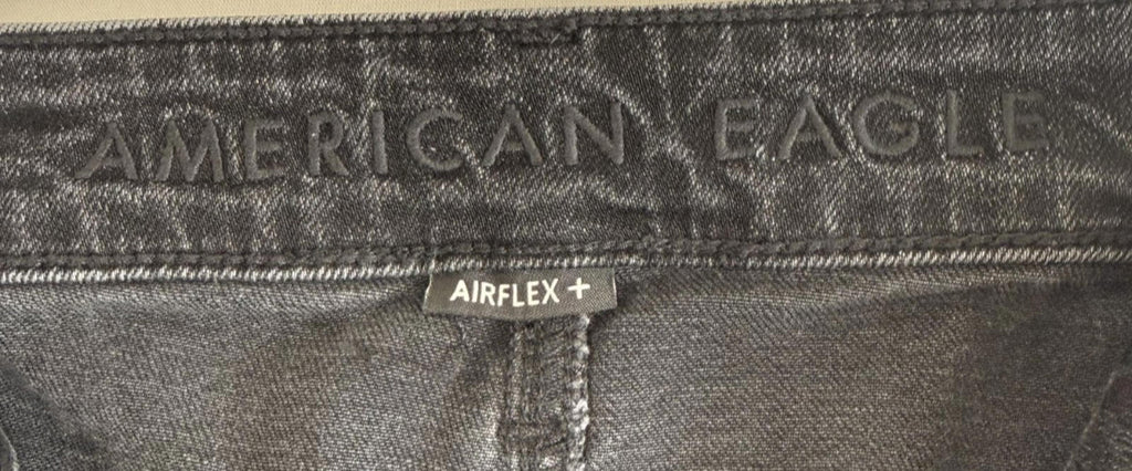 American Eagle Skinny Mens Jeans Air Flex 31x30 Black Distressed Stretch Denim