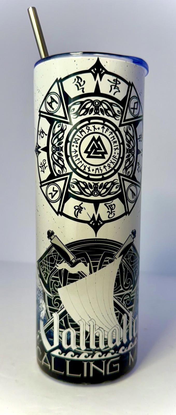20 oz Vahalla Calling Me Stainless Steel Tumbler with Lid, Straw