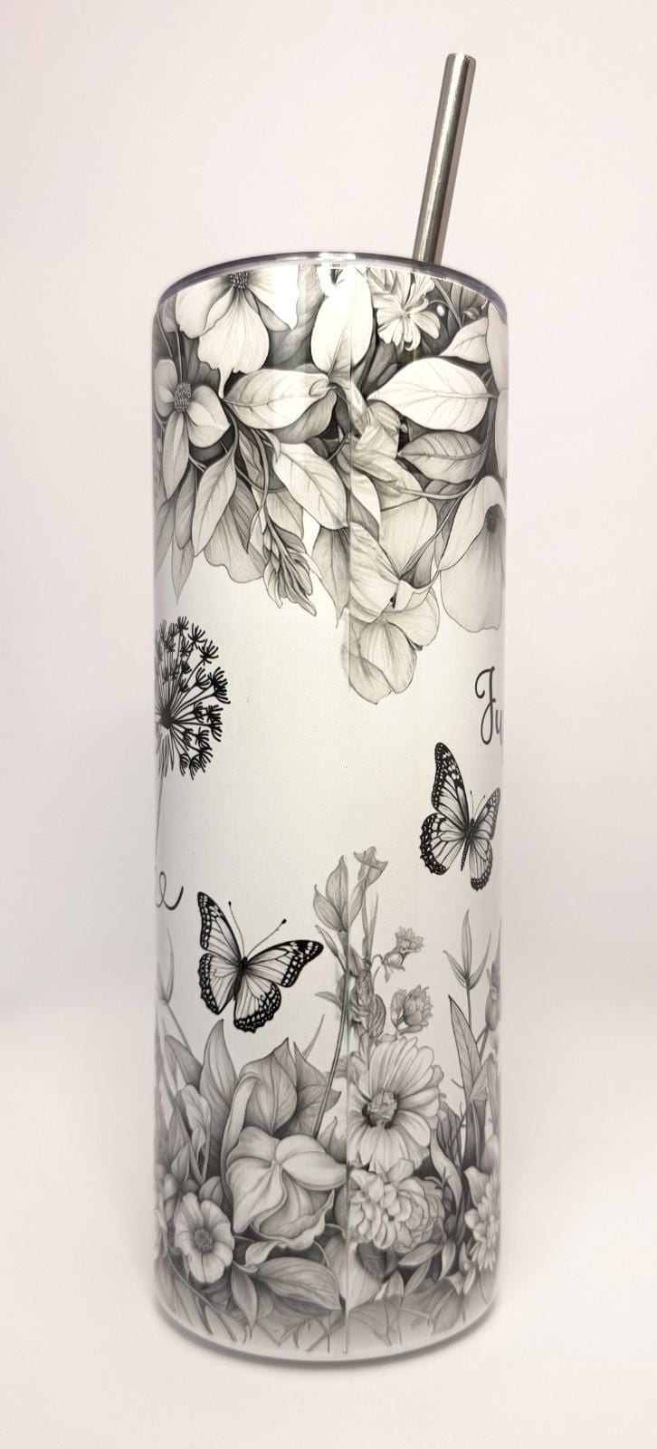 20 oz Let it Go Stainless Steel Tumbler with Lid, Straw -Flowers - Butterflies