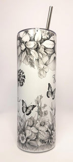 20 oz Let it Go Stainless Steel Tumbler with Lid, Straw -Flowers - Butterflies