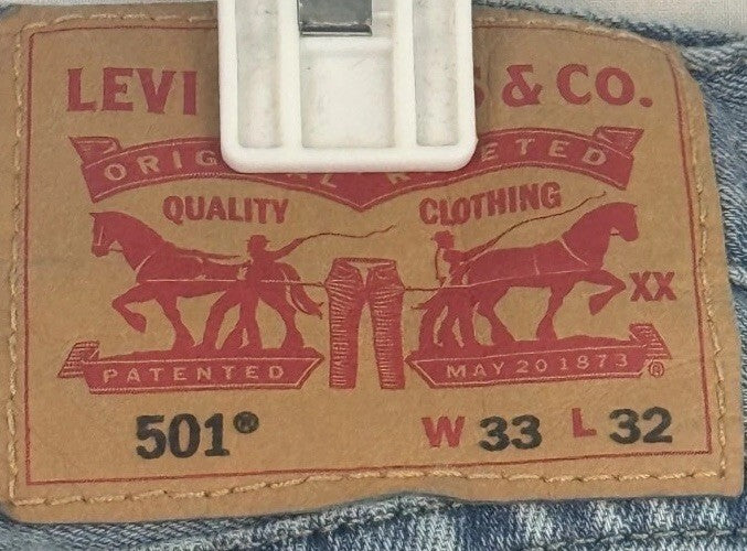 Levis 501 Jeans Mens 33x32 Blue Medium Wash Denim Straight Leg Button Fly