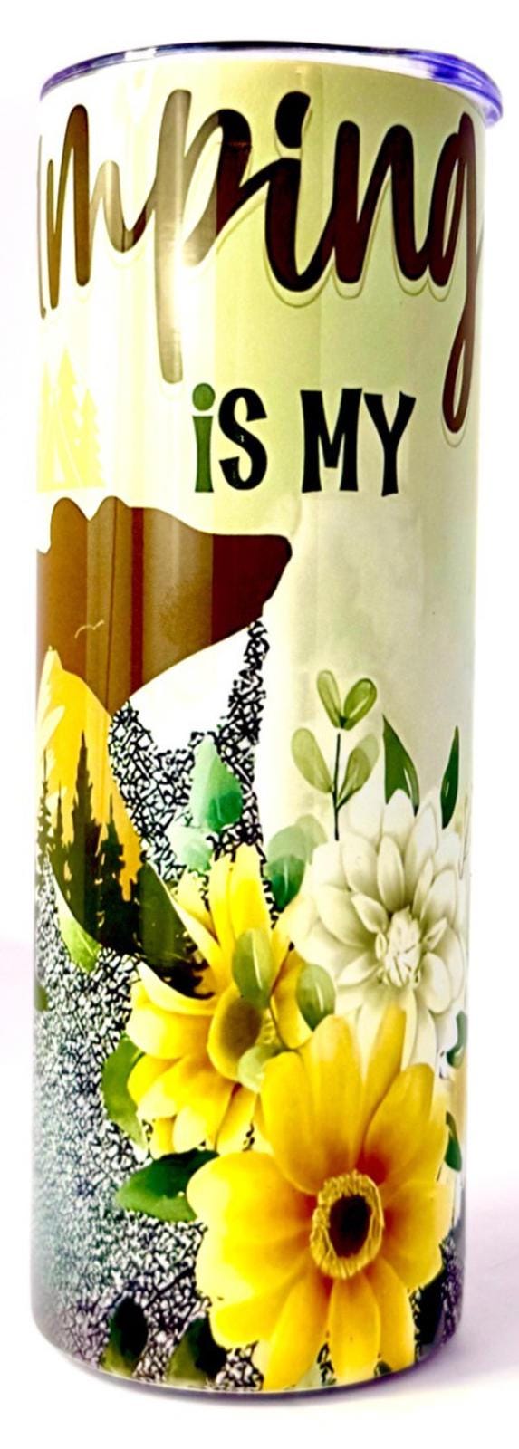 20 oz Camping Therapy Stainless Steel Tumbler with Lid, Straw