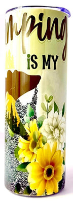 20 oz Camping Therapy Stainless Steel Tumbler with Lid, Straw