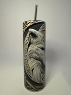 20 oz White Wolf Stainless Steel Tumbler with Lid, Straw