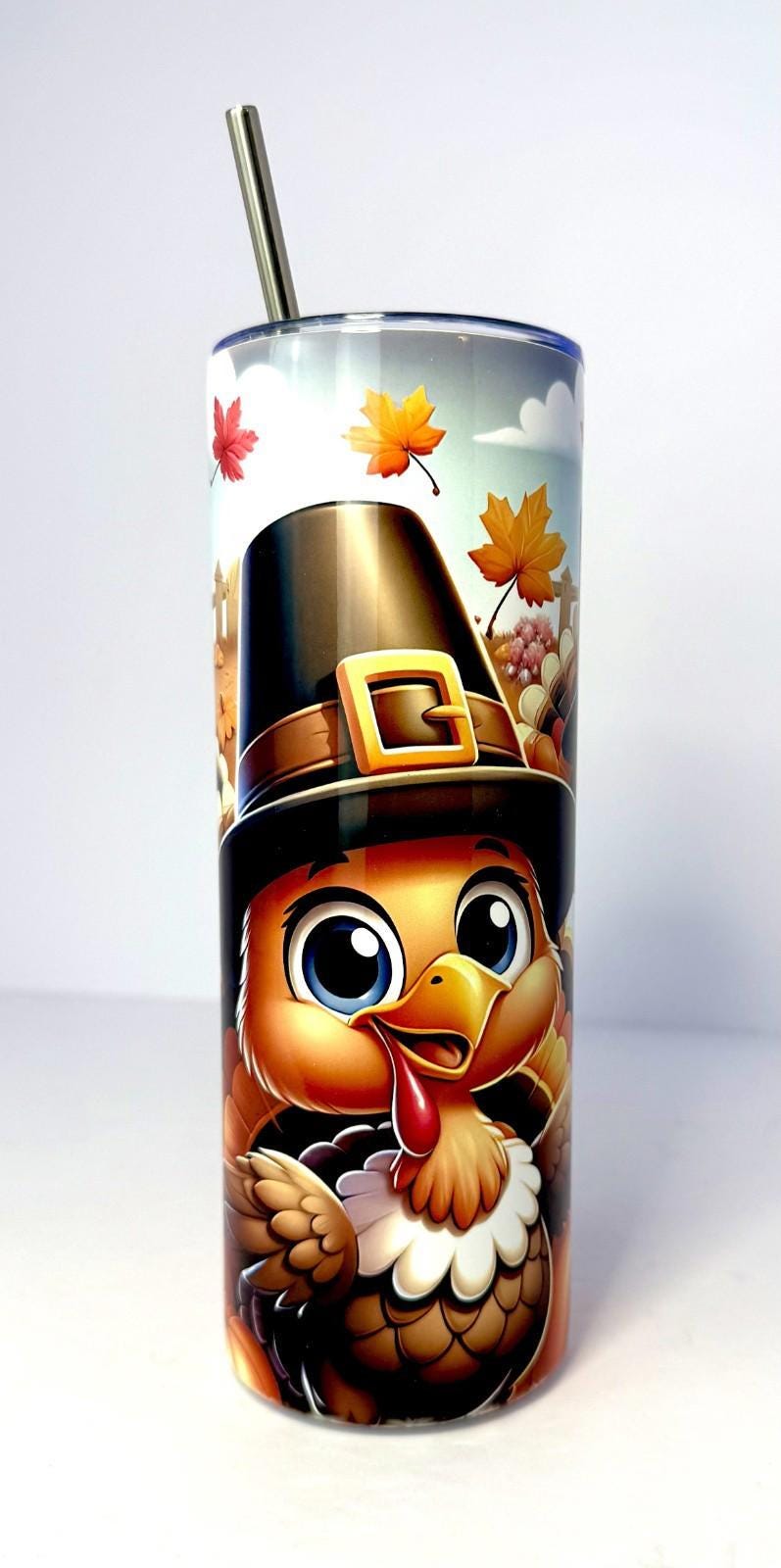 20 oz Pilgrim Turkey Stainless Steel Tumbler with Lid, Straw