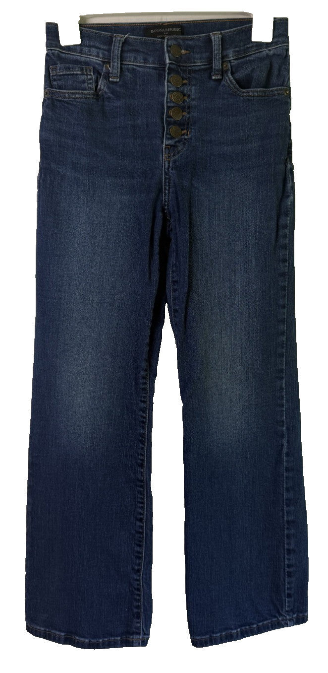 Banana Republic Womens Cropped Bootcut Jeans High Rise Button Fly Blue Size 25/0