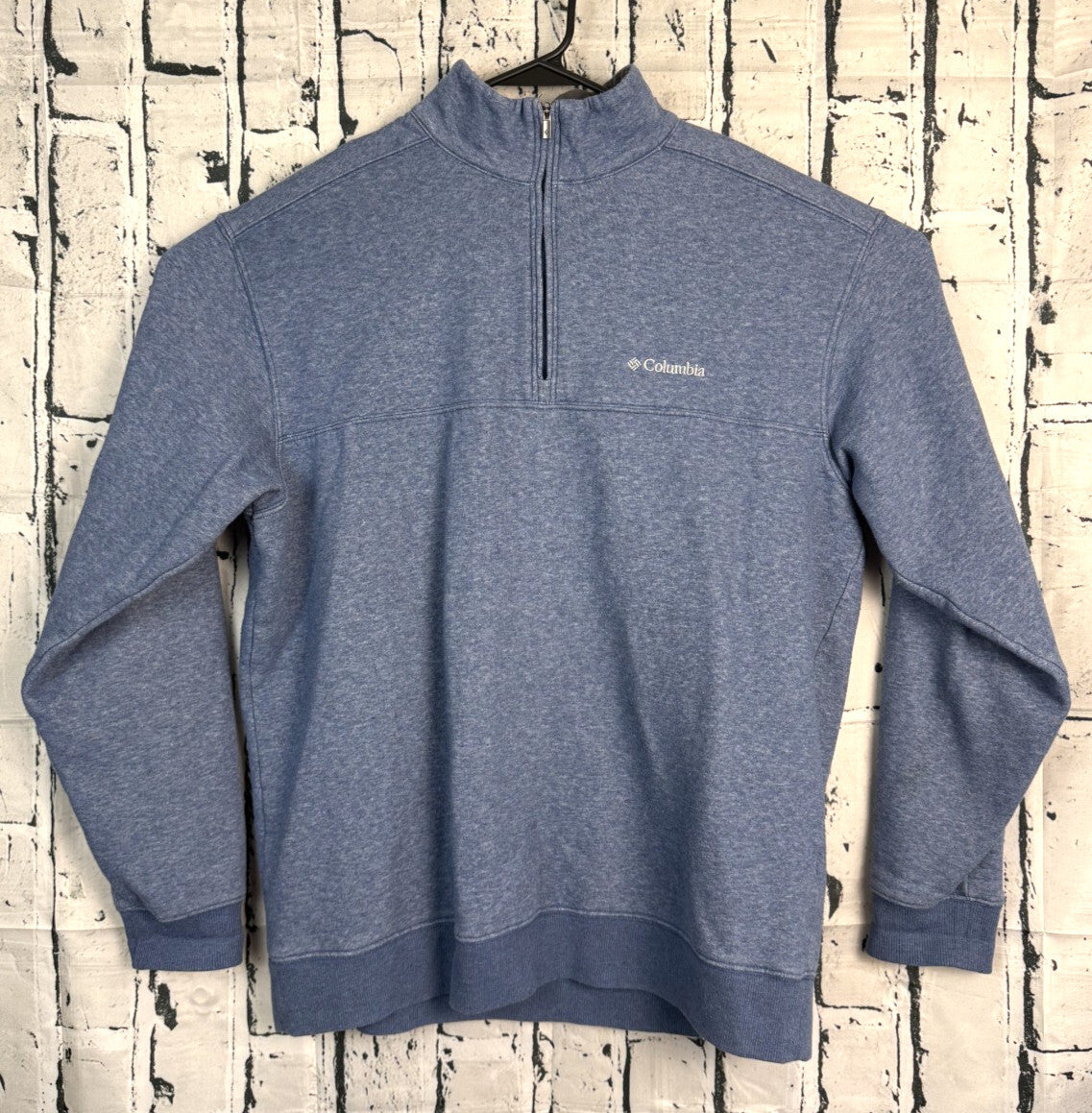 Columbia Sweatshirt Mens Large Blue Quarter Zip Fleece Mock Neck AM6771 Logo