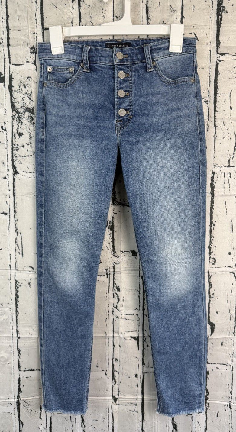 Lucky Brand Jeans Womens Sz 4 High Rise Skinny Bridgette Button Fly Raw Hem